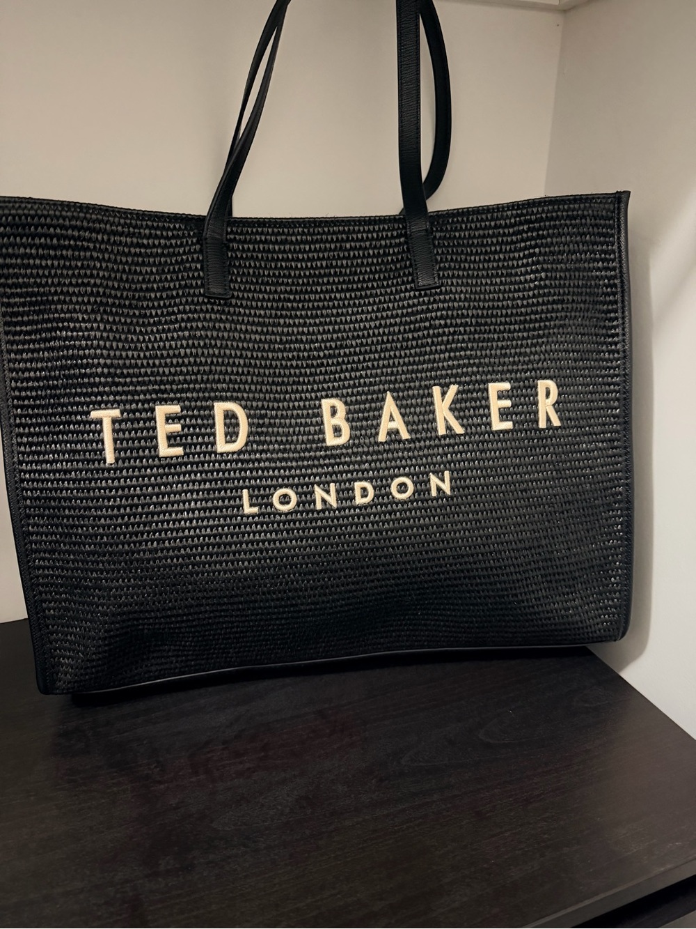 Ted Baker Black Woven Tote with Gold Lettering